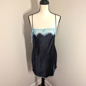 Victoria's secret Angels dark blue Satin and lace slip nightgown lingerie size M